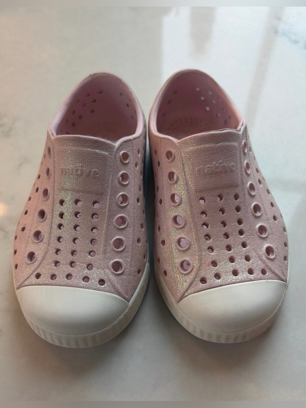 Native Kids Shoes in Sparkle Light Pink with White Sole size Toddler 6
